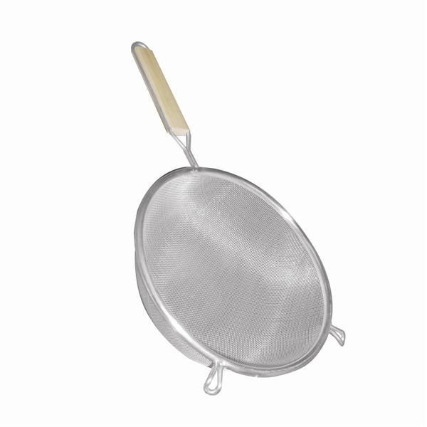 8" Wooden Handle Strainer / Single / S/S / Fine
