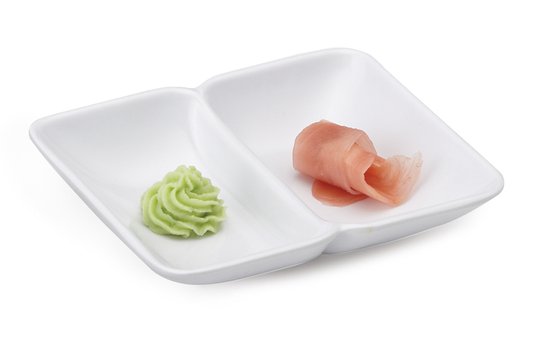 3" x 3 7/8" White Twin Sauce Dish / 36