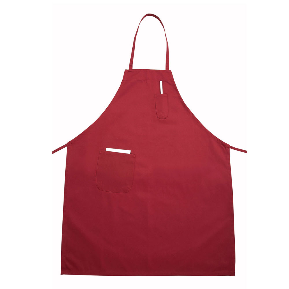 Full Length Bib Apron w/ Pocket, Burgundy