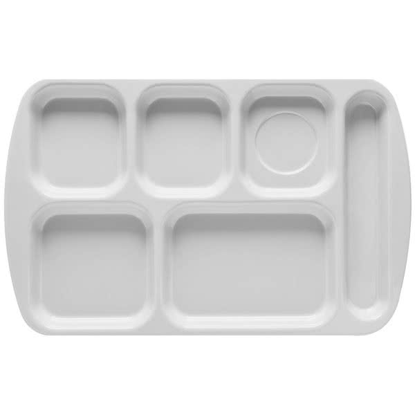 White Melamine 10" x 15 1/2" Right Hand 6 Compartment Tray - 12/Pack