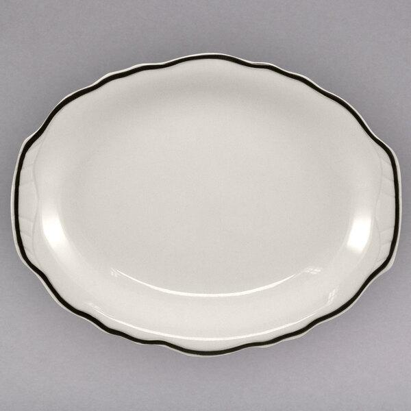 12 5/8" Oval Scalloped China Platter / Black